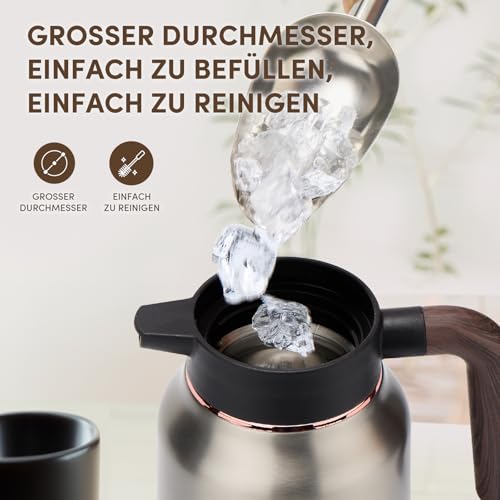 Vondior Thermoskanne 1L, Isolierkanne Kaffeekanne aus 304 Edelstahl, Getränkespender, Kaffeekaraffe für 36 Stunden heiße/kalte Flüssigkeiten, Geeignet Für Partygetränke