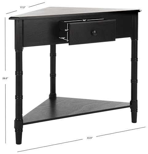 Image of SAFAVIEH Furniture - Gomez 1-Drawer Corner Table - Distressed Black - Solid Wood - Classic Corner Storage Design - Ideal for Entryway, Living Room, Home Office, 33.1 inchW x 17.3 inchD x 28 inchH (AMH5709B)