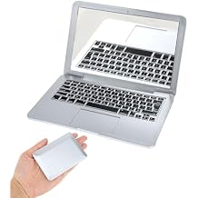 Psyqtsuary Mini Laptop Mirror, 1 Pcs Pocket Size Laptop Shaped Mini Makeup Mirror Portable Small Compact Folding Computer Mirror for Dollhouse Pet Travel Home Makeup Decorations Silver