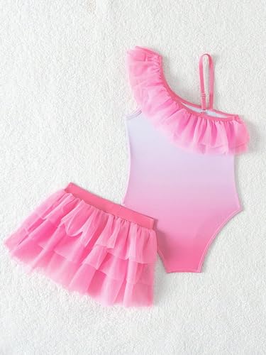 Girl's One Piece Skirted Bathing Suits One Shoulder Ruffle Bathing Suit Adjustable Swimwear3