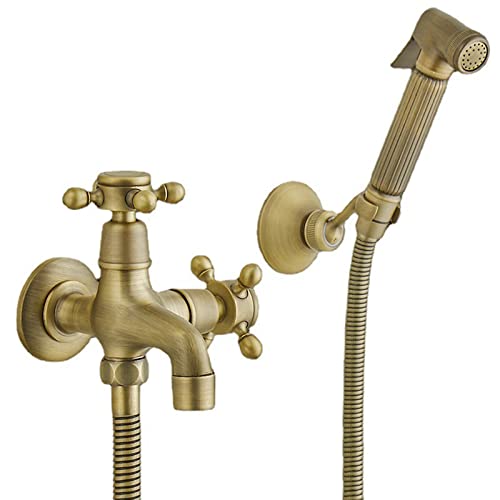 KOMFGT Shower System, Handheld Bidet Sprayer for Toilet Brass Portable Baby Cloth Diaper Sprayer Portable Spray Attachment with Bidet Hose and Bracket, for Feminine Wash, Pet Washing, Brushed Finish