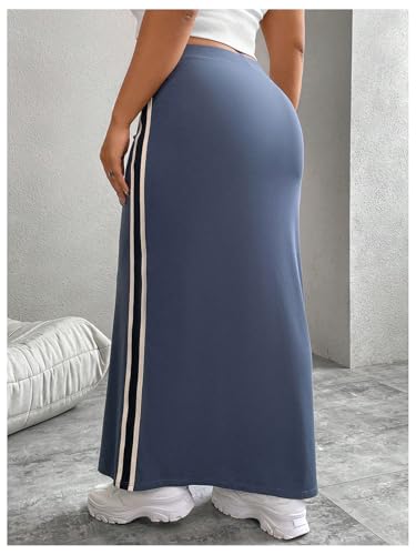 OYOANGLE Women's Plus Size Contrast Binding Bodycon Maxi Skirt Elastic High Waist Casual Long Skirts2