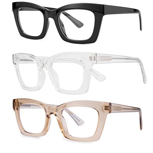 Image of 3 pack style Spring hinge Readers Blue Light Blocking Computer Square Reading Glasses for Women Men