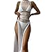 Produktbild High Neck bademode Badeanzug Abdeckung-ups für Frauen 3 stück Set Röcke Bikini Halter dreieck Badeanzug (White,L)