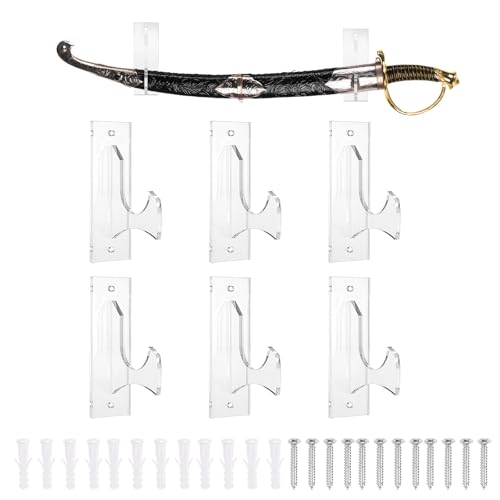 uxcell 6 Pcs Sword Holder Wall Mount Sword Racks Acrylic Wall Sword Display Hanger with Mounting Tools for Knife Martial Arts Sword Placement Display, Clear