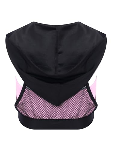 Kids Girls Sleeveless Hooded Crop Top Mesh Dance Sports Vest Gymnastics Yoga Tank Top4