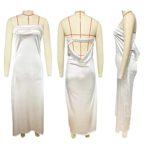 Image of Womens Strapless Satin Maxi Dress Backless Tube Dress | Strapless satin maxi dress with elastic back folded bust backless cut smooth drape and slim tube fit for events