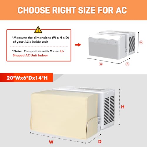 Air Conditioner covers for inside 20"W x 14"H x 6"D Compatible with Midea Window Air Conditioner 8000/10000/120000 BTU, 3 Layers Insulation AC Cover Compatible with Midea U shaped AC Unit, Beige by Amerbro - Image 2