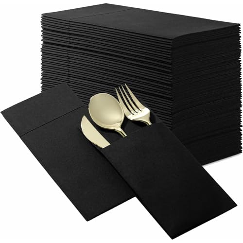 Servilletas de papel desechables de 50 unidades negras de 16x16 con bolsillo 6