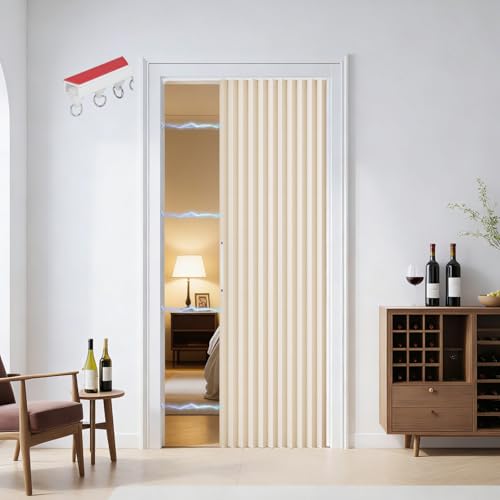 Btstil Cortina Magnética Para Puerta, 100 Opaca, Puerta De Acordeón Con Cierre Magnético, Montaje Adhesivo Sin Taladrar, Incluye Capa Adhesiva, Aspecto De Lino, Plegable Beige