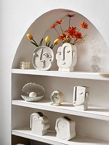Lifexquisiter 022 Abstract Face Vase For Flowers, White Ceramic Face Flower Vase For Centerpieces, Modern Minimalist Style Vase For Bedroom, Living Room, Study thumb #5