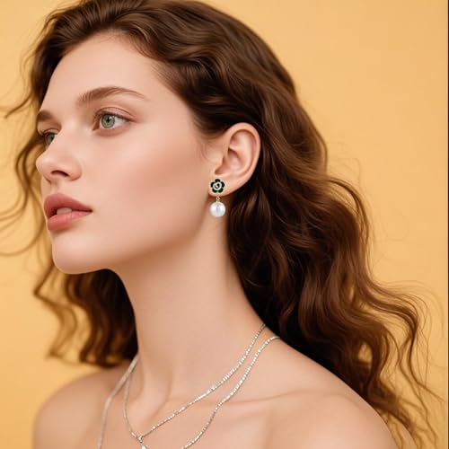 Fashion Design Faux Black Pearl Earrings Black Flower Earrings Elegant Drop Design Timeless Jewelry Lightweight and Comfortable for Weddings Parties and Everyday Wear2