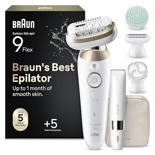 Braun Silk-Épil 9 Flex Skinspa Epilatore Elettrico Donna Testina Flessibile 360° per Epilazione Semplice, Rasoio Elettrico Donna, Pelle Liscia a Lungo, Wet&Dry, con Mini Rifinitore Corpo,9-481 3d,Oro
