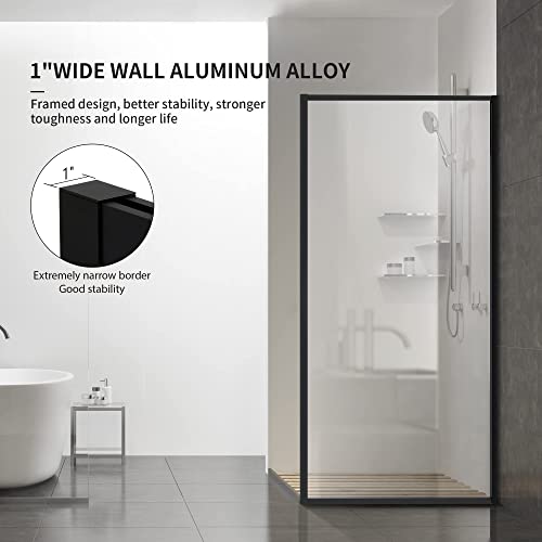 Fixed Glass Shower Door, Framed Tempered Glass Shower Panel 34 * 74 Inch For Open Walk-In Bathroom, Clear Glass Bathtub Shower Door With Matte Black Hardware Finish #TOP3
