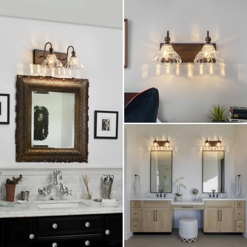 Image of EDISLIVE Vintage Vanity Light for Bathroom ORB 2-Light Bath Wall Light Fixture with Clear Flower Glass Shades 16.5 inch E12 Antique Wall Sconce for Bedroom Hallway Living Room Vanity Mirror