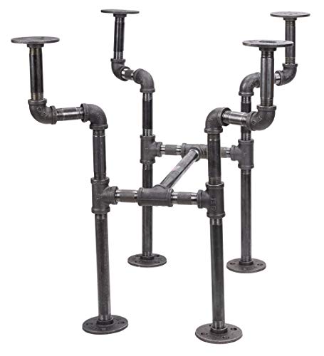 PIPE DECOR End Table Leg Set, Rustic Industrial Side Table Base Kit, Dark Grey Black Rough Pipes and Fittings Heavy Weight Construction, Streetlights Design