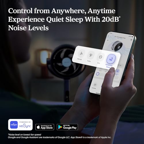 Levoit 20dB Quiet Smart Pedestal Fans for Bedroom, 1451CFM Ultra-High Airflow, 12H Timer with WiFi/Voice/Remoter, 43'' Auto 120°+90° Oscillating Standing Fan, 12 Speeds, 4 Modes, DC Motor - Image 7