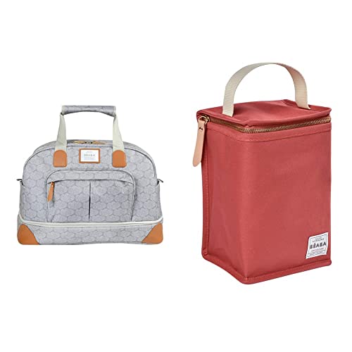 Béaba, Sac à Langer Amsterdam II, Sac voyage XXL 50L, Bandoulières amovibles, Trousse de toilettes, Matelas à langer, Tiny Clouds & Pochette Repas Bébé Isotherme, Rangement biberons grand format