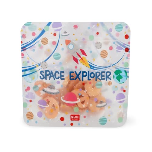 Legami Set mit 3 Lebensmittelbeuteln, 3 verschiedene Größen S, M, L, wiederverschließbar, wiederverwendbar, spülmaschinenfest, praktische Snack-Taschen, Space