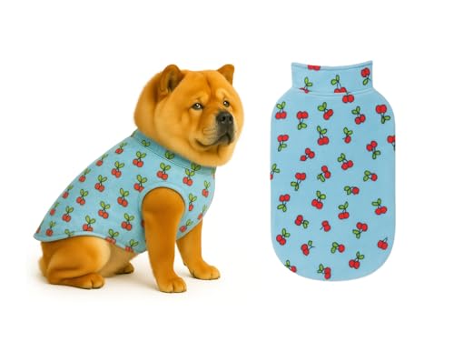 Image of The Pets Company Dog Winter Coat Jacket, Clothes, Windproof, Light Weight, Washable, Ultra Warm Thick Fleece Lined Dog Vest for Cold Weather Protection, (Sky Blue Cherry, Large - 24 Inch)
