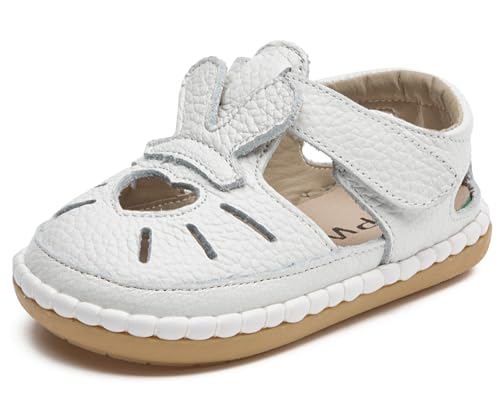 Image of DADAWEN Toddler Girls Leather Closed Toe Summer Sandals Lightweight Non-Slip Soft Sole Cute Flat Shoes Baby Flower Girl Shoes