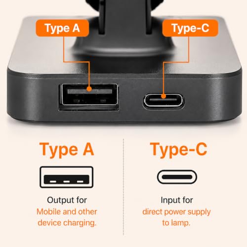 Image of XERGY LED Desk Lamp with USB Charging Output - Dimmable, Touch Control, Timer, Night Mode, 5 Color Mode, Adjustable Arm, Eye-Caring Table Lamp for Study, Office & Home Use - Black(Adaptor Included)