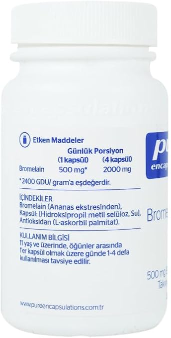 Pure Encapsulations Bromelain 2400 30 Kapsül AROMASIZ Renkli