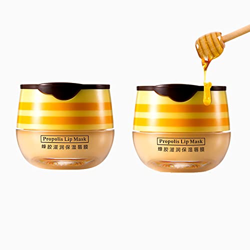 Mulpg 2Pcs Bee Balm Lip Balm Honey Pot,Propolis Moisturizing Honey Lip Mask Lip Balm,Hydrating & Prevention Dry And Cracked Lip Scrubs Exfoliator #TOP1