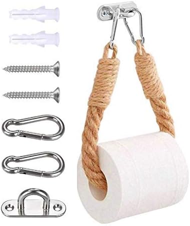 kuou Rope Toilet Roll Holder, Nautical Rope Toilet Paper Holder Vintage Wall-Mounted Towel Rack Ocean Beach Bathroom Home Decor