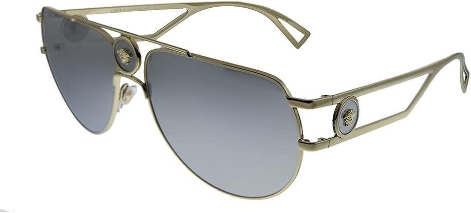 Versace VE 2225 12526G Pale Gold Metal Aviator Sunglasses Silver Mirror Lens