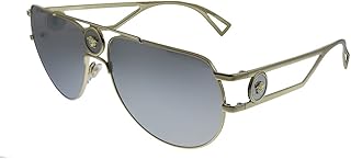 Versace VE 2225 12526G Pale Gold Metal Aviator Sunglasses Silver Mirror Lens