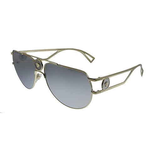 Versace VE 2225 12526G Pale Gold Metal Aviator Sunglasses Silver Mirror Lens