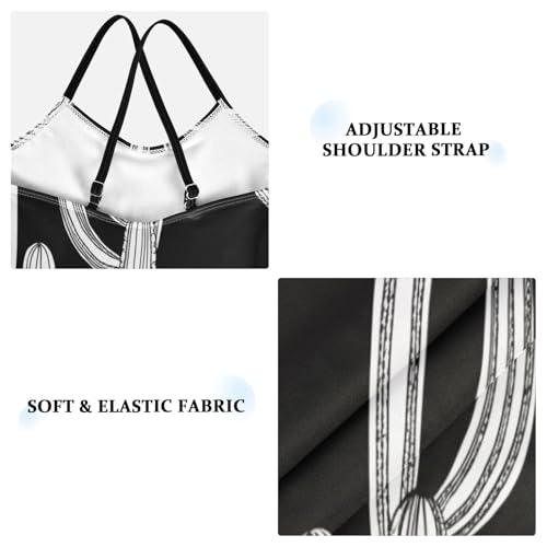 Cacti Black White Unique Girls' Swimwear with Adjustable Shoulder Strap, Beach Swimsuit, 3-103