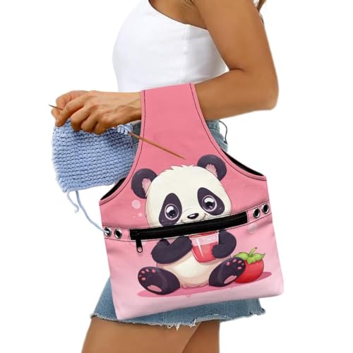 Image of Panda Yarn Bags for Crocheting on the Go Strawberry Crochet Hook Organizer Knitting Bags nad Totes,Holding Yarn Crochet Hook Needles,Small