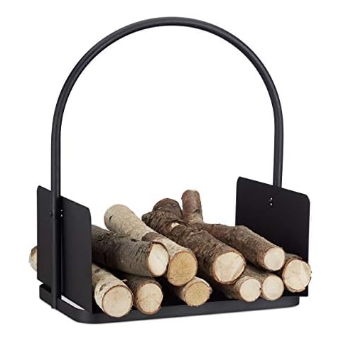 Relaxdays Kaminholzkorb schwarz, Brennholzkorb groß, Holzwiege Kamin, Feuerholzkorb Metall, HxBxT 47 x 40 x 30 cm, black Cover