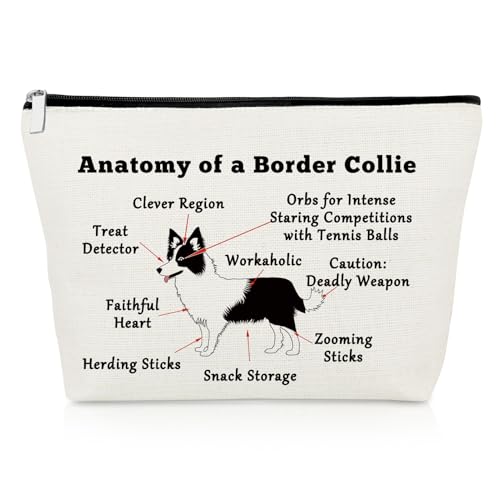 Border Collie Gifts Makeup Bag for Women Border Collie Dog Lover Owner Dog Mum Sister Friend Grandma Pet Lovers Gifts for Birthday Christmas Cosmetic Bag Animal Themed Present Travel Zipper Pouch