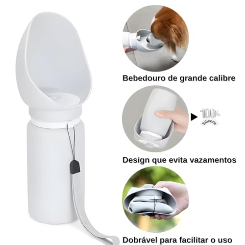 Bebedouro portátil para cães e gatos - Garrafa Pet de Silicone 550ml - Portátil, Antivazamento, Dobr
