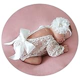Zeroest Baby Photography Props Outfit Lace Newborn Girl Photo Shoot Outfits Hairband Set Infant Princess Costume (White)
