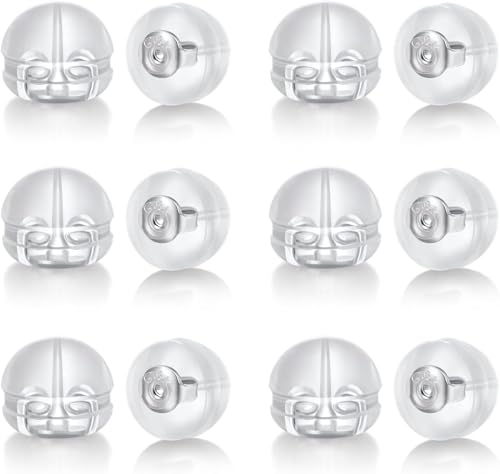 DELECOE 12 PCS White Gold Soft Silicone Earring Backs for Studs,Hypoallergenic Earring Backs Replacements for Studs Earring Hoops Fish Hook White Color