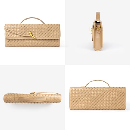 Image of Joryin Woven Purse for Women Evening Clutch Woven Leather Handbags Crossbody Bag Purse Formal Evening Bag, Vegan Leather