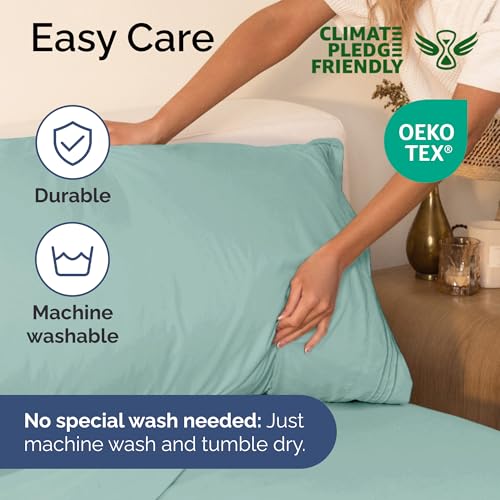 Image of Twin Size 3 Piece Sheet Set - Ultra Soft & Cooling Bed Sheets - Light Teal