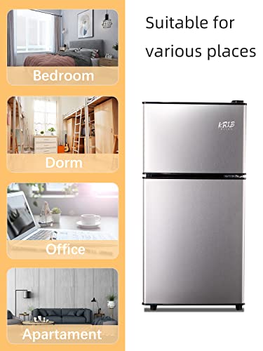 Krib Bling Mini Fridge With Freezer On Top, 3.5 Cu.ft Compact Refrigerator With 7 Levels Adjustable Thermostat, Small Fridge For Dorm, Office, Rv Camping, Silver #TOP2