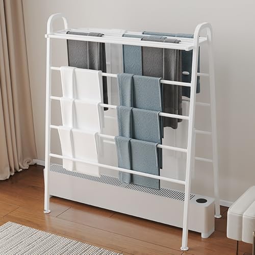 YANGLLYJ Oil Heater Clothes Drying Rack, Radiator Cover, 8 Bar Heated Towel Airer Over Heater, Large Drying Rack with Top Storage Platform for Winter Indoor Use(White,100x85x48cm/39x33x19in)