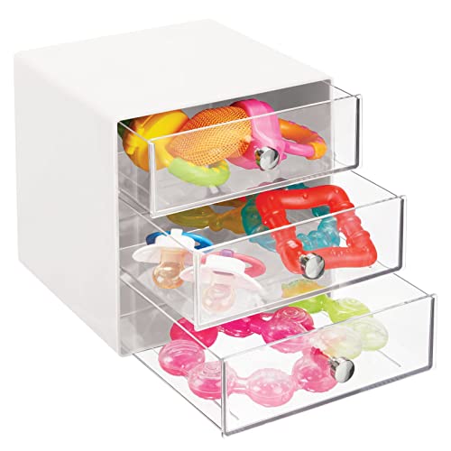 Mdesign Plastic 3-Drawer Stackable Nursery Storage Organizer For Baby/Kids Bedroom, Changing Table, Playroom - Modern Organization For Diaper Creams And Small Toys, Lumiere Collection - White/Clear #TOP7