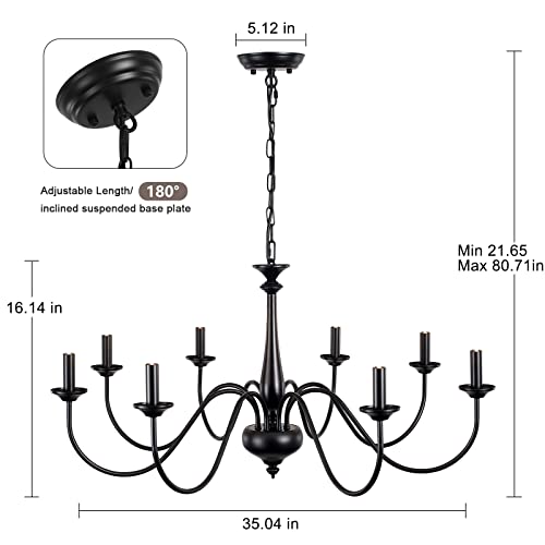 Qarehl Black Chandelier Farmhouse 8 Light Chandeliers For Dining Room Rustic Hanging Light Fixtures For Kitchen Island Living Room Bedroom Entryway Hallway Stairway Foyer thumb #2