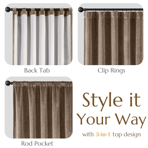 Lazzzy Dark Brown Blackout Velvet Curtains 96 Inches Long Thermal Insulated Blackout Curtain Drapes Luxury Back Tab Window Treatments for Bedroom Living Room 2 Panels, 52 x 96 Inch, Truffle by Lazzzy - Image 9