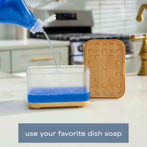 Image of S&T INC. Dish Soap Dispenser and Sponge Holder, Plastic Bamboo
