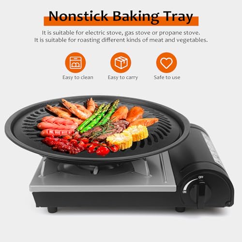 Japan Aluminum Yakiniku Plate (Large) BBQ Plate | Stovetop Korean BBQ Non-Stick Round Barbecue Grill Pan by Fapend | Free 304 Stainless Steel Barbecue