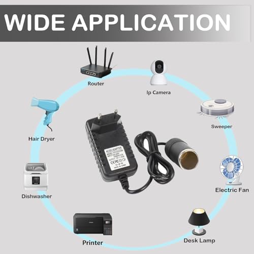 Adaptador de Corriente para Coche, Convertidor de Corriente AC-DC 220V a 12V 2A 24W Rectificador Adaptador Mechero Coche a Enchufe para Aspiradoras de Coches Compresores Frigoríficos - imagen 4