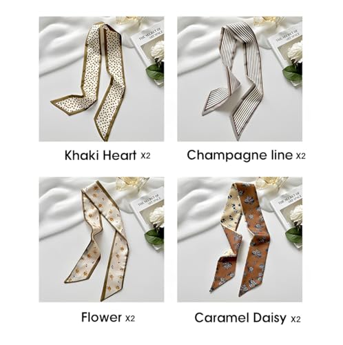8Pcs Fashion Hair Scarves for Women in 4 Different Patterns, Multifunctional Satin Headband Scarf for Bag and Hair Accessories2